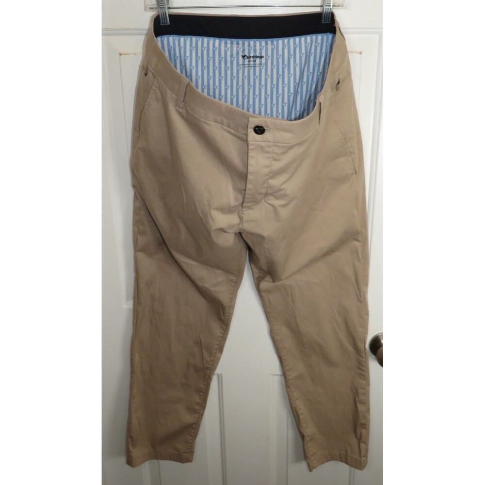 Birddogs Mens Performance Chino Pants Built-in Striped Liner Stretch 38x29 Khaki